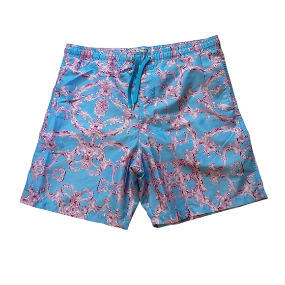 Baroque Gold Men’s Swim Trunks Blue and Pink Size XL - Picture 2 of 10